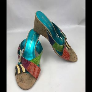Beverly Feldman Multicolor Leather Wedges Sz 7 1/2